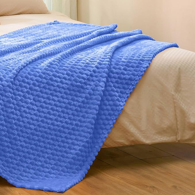 Vessia Flannel Fleece Throw Blanket(50x70 inch), 3D Jacquard Blue Fuzzy and Warm Blanket for Couch,Sofa,Bed,Chair, 300GSM Super Soft Touch Cozy Lightweight Throw for All-Season Home Decor