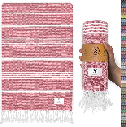 Ossano Cute Beach Towel - Quick Dry & Sand Free, Oversized (39" x 71"), Versatile, Perfect as Yoga Mat, Pool Towel, Turkish Towel, or Picnic Blanket - Coral