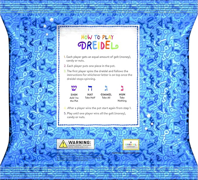 The Dreidel Company 10 Solid Blue & White Hand Painted Wooden Hanukkah Dreidels with English Transliteration - Includes Detailed 3 Game Instruction Cards- (10-Pack)