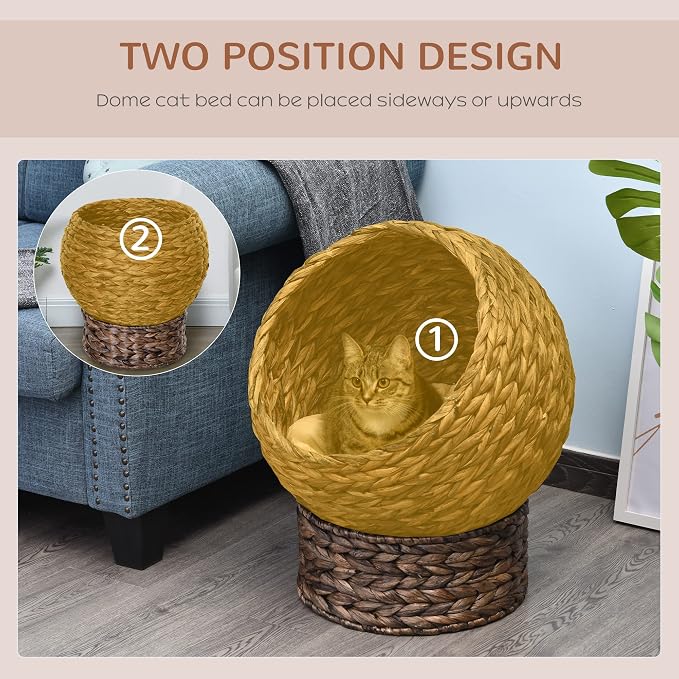 PawHut Handwoven Elevated Cat Bed with Soft Cushion & Egg Chair Shape, Basket Kitty House with Stand, Raised Wicker Cat Bed for Indoor Cats, 23.5" H, Gray | Soft Cushion, Basket Bed Kitty House with Stand, Raised Wicker House