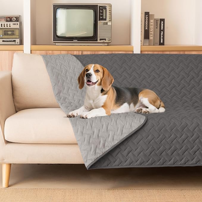 gogobunny 100% Double Sided Waterproof Dog Blanket Soft Pet Bed Cover Reversible Protect Furniture Couch Sofa Car for Puppy Cat Kids (Dark Grey/Light Grey, 82x102 Inch (Pack of 1))