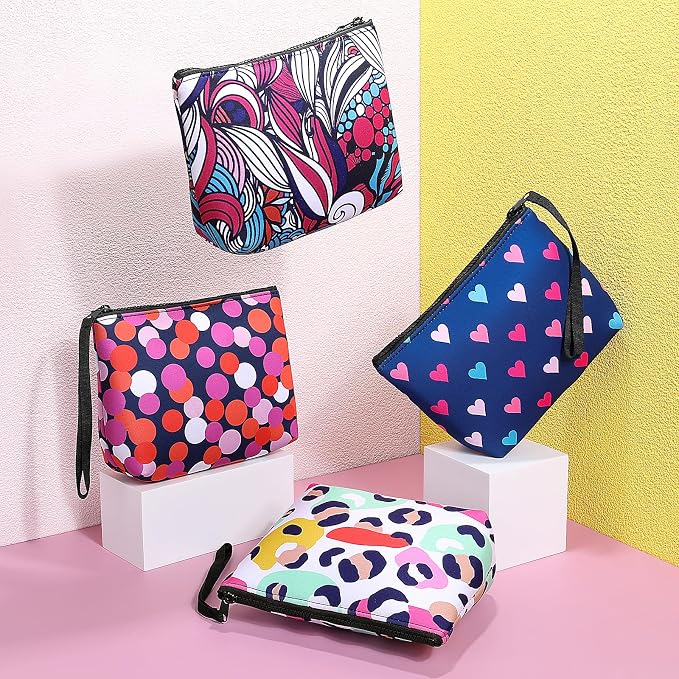 First Period Kit for Girls, Neoprene Cute Sanitary Napkin Storage Bag, Menstrual Pad Bag Tampon Holder for Purse, First Period Gifts for 9-12 (Cherry)
