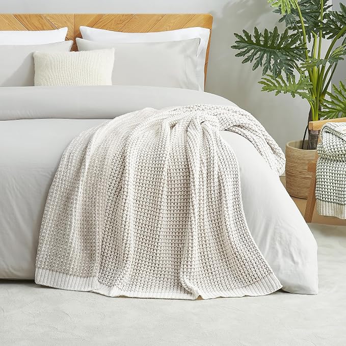 Knit Throw Blanket, Soft Chenille Cozy Breathable Pineapple Chunky Decorative Blanket for Couch, Bed & Sofa, French-Inspired Lightweight Warm Gift for Women, Beige, 60"x80"