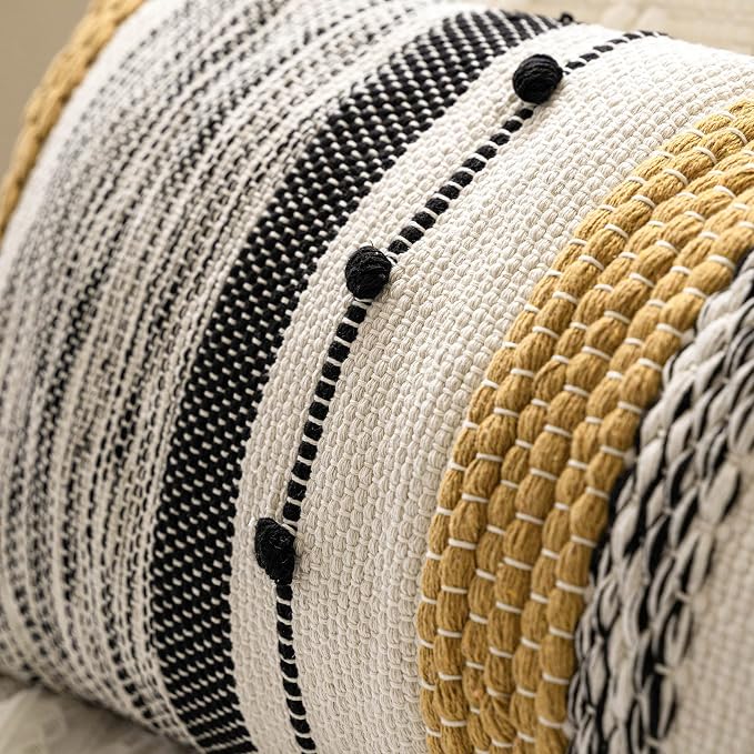 Decorative Lumbar Throw Pillow Cover 14x36 Boho Long Cushion for Bed Yellow Mustard Accent Farmhouse Pillowcase for Bedroom Living Room Couch Sofa Home Décor Cover ONLY