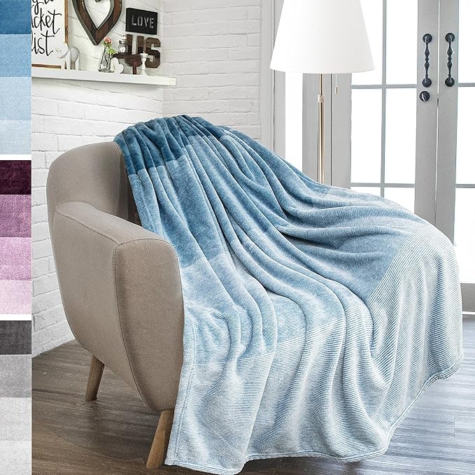 PAVILIA Teal Blue Ombre Fleece Throw Blanket for Couch Sofa Bed, 50x60 | Gradient, Soft Plush Flannel Fleece, Lightweight Accent Blanket, Warm All Season, Machine Washable, Cozy Decor Gift