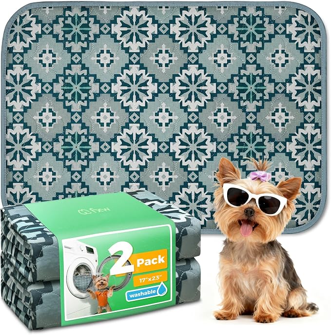 FXW Washable Pee Pads for Dogs, Super Absorbent, 17" x 23", 2 Packs | Machine washable, Non-slip backing