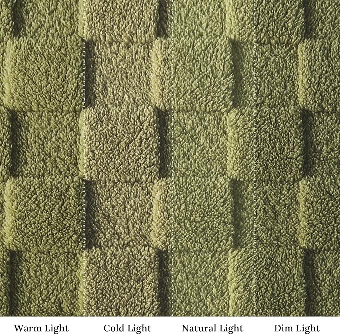 Exclusivo Mezcla 3D Checkered Fleece Queen Blanket for Bed, Olive Green | Super Soft and Cozy Fluffy Blanket, Lightweight, Breathable, Decorative Blanket for Living Room, Bedroom, All Season, 90"x90"