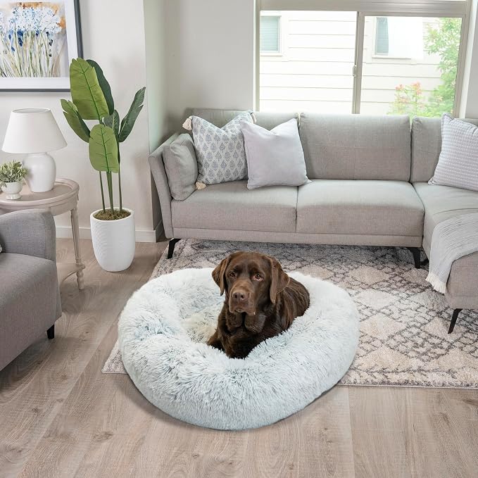 Best Friends by Sheri Original Calming Donut Dog Bed, Frost Gray, Large 36" | Machine-Washable Cover, Shag Faux Fur, Orthopedic Support, Sense of Security, Water-Resistant Base, Large Dogs Up to 100 lbs
