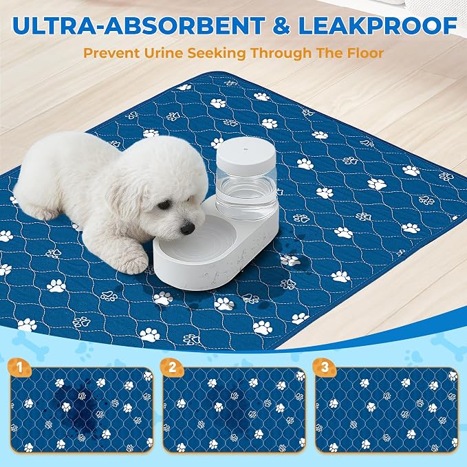 Fostanfly Non Slip Washable Dog Pee Pads, 24"x72" (2x6ft)-1 Pack, Blue | Reusable Puppy Pee Pads with Great Urine Absorption, Dog Mats for Whelping, Potty, Runner Rug for Hallway, Entryway, Bedroom