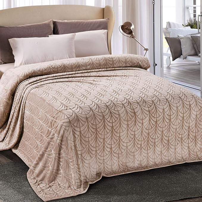 Whale Flotilla Soft Flannel Fleece Twin Size Blanket for Bed, Champagne | Cozy Lightweight Breathable Coverlet, Plush Fluffy Bedspread, Vintage Pattern Decorative Blanket for Dorm, All Season 60"x80"