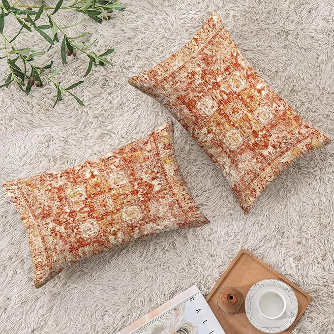 Boho Throw Pillow Covers 12x20 inch Set of 2,Boho Vintage Carpet Pattern Antique Ethnic Decor Double Sided Pattern Cushion Cover Soft Pillow Case Living Sofa Room Bed Square Pillow Cover