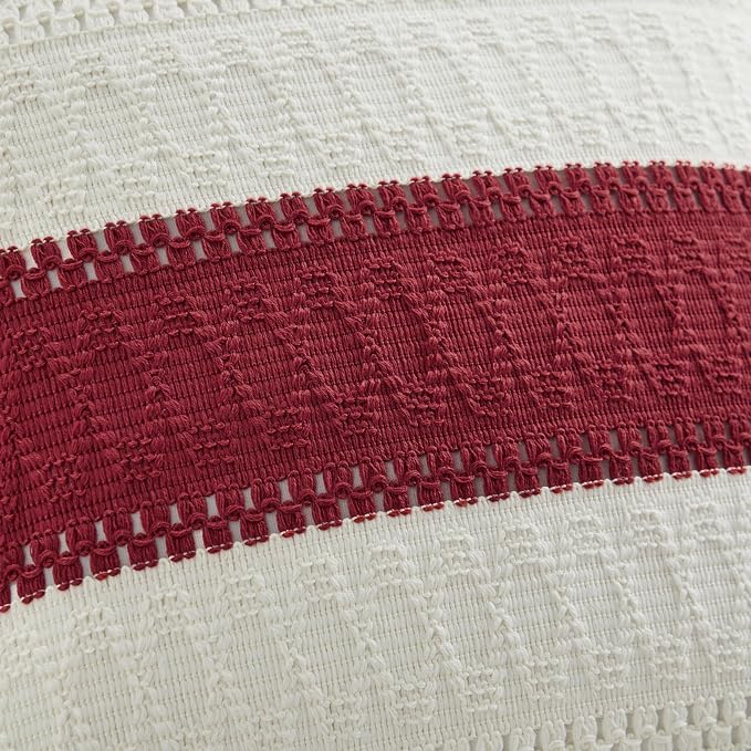 2pk Boho Pillow Covers 20x20, Natural White/Contrast/Red | 100% Organic Cotton Body, Stripe Embroidery, Farmhouse Decorative Cushion Covers for Sofa Bed Living Room Home Decor