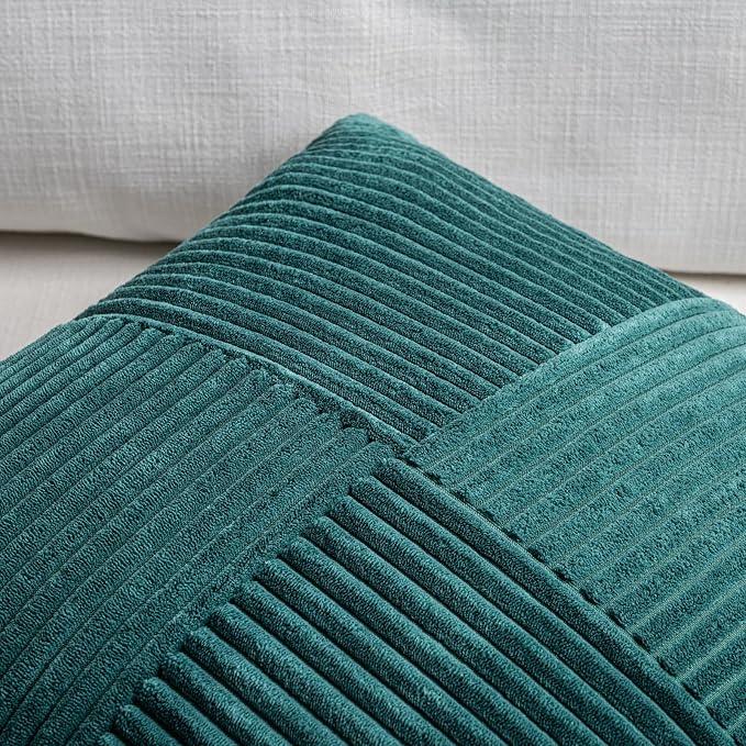 Fancy Homi Teal Lumbar Decorative Throw Pillow Covers 12x20 Inch for Living Room Couch Bed Sofa, Rustic Farmhouse Boho Home Decor, Soft Striped Corduroy Rectangle Accent Cushion Case 30x50 cm
