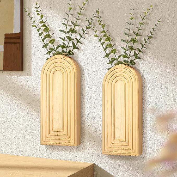 EOSAHR Wall Vase: Wall Planter for Boho Decor Accents, Original Wood | 2Pcs Kitchen Set, Pine Wood, Hanging Planter for Wall Decor, Wall Art for Living Room, Boho Decor, Suit to Hold Dried Plants