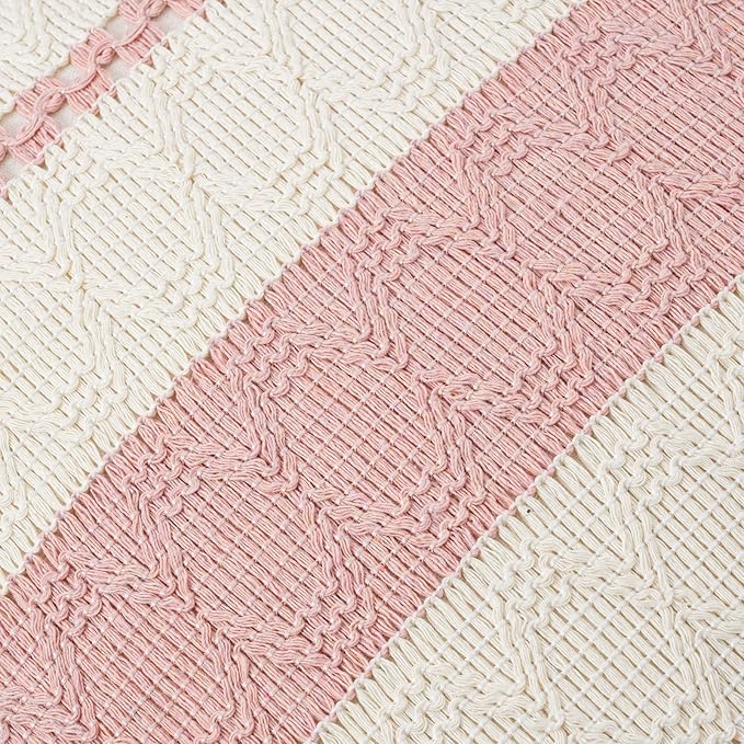 Fancy Homi Set of 2 Boho Pink Decorative Throw Pillow Cover 20x20 Inch for Couch Bed Sofa, Aesthetic Modern Organic Farmhouse Home Decor, Soft Cotton Cute Accent Macrame Woven Cushion Case