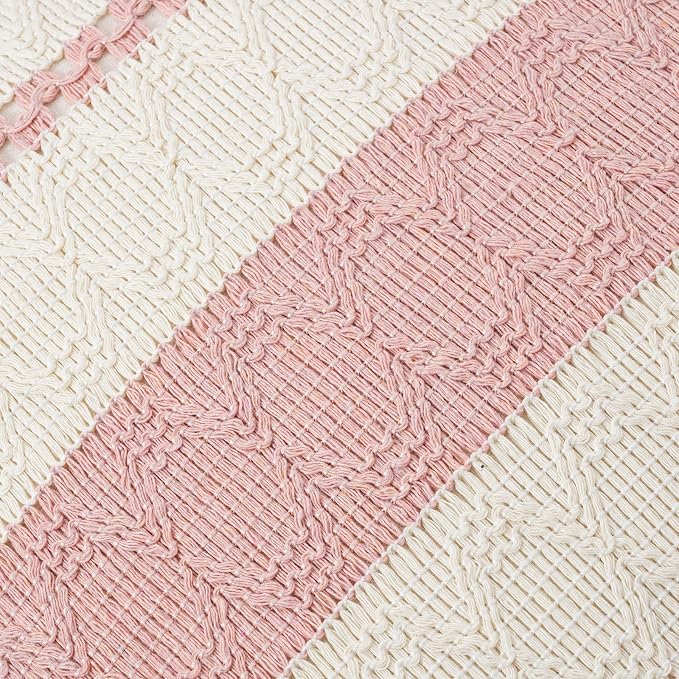 Fancy Homi Set of 1 Boho Pink Lumbar Decorative Throw Pillow Cover 12x20 Inch for Couch Bed Sofa Chair, Modern Organic Farmhouse Home Decor, Soft Cotton Cute Accent Rectangle Cushion Case
