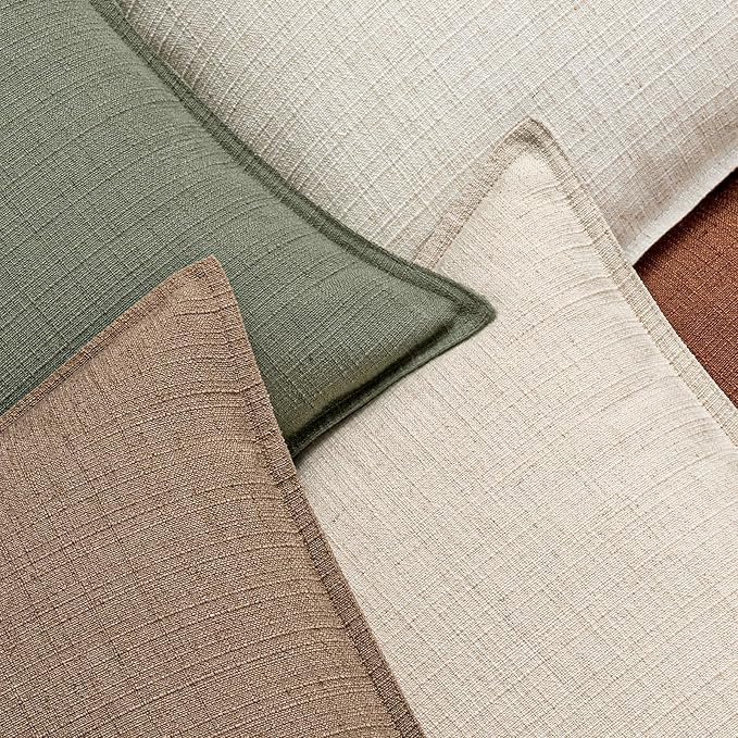 MIULEE Thick Textured Decorative Throw Pillow Covers 18x18 Inch Coco Brown | Set of 2, Linen Blend Pillow Cover, Flange Edge Design, Farmhouse Modern Boho Style, Bed Couch Living Room Decor