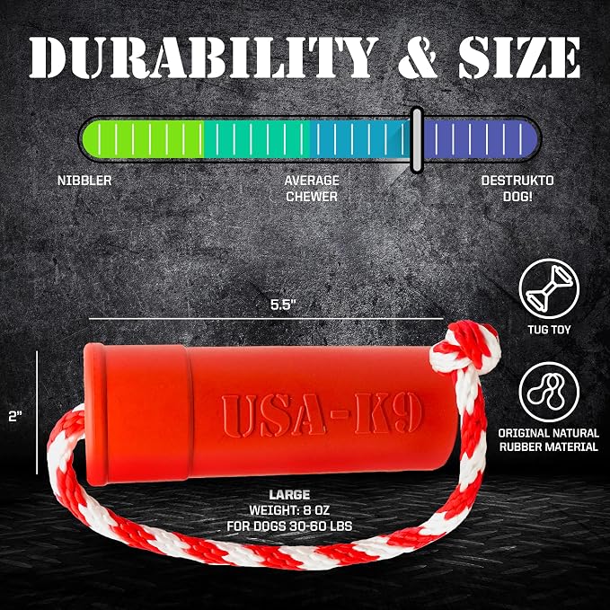 SodaPup USA-K9 Firecracker – Durable Dog Tug Toy & Floating Training Dummy Made in USA from Non-Toxic, Pet-Safe, Food Safe Natural Rubber for Water Retrieval, Bonding, Mental & Physical Exercise, More