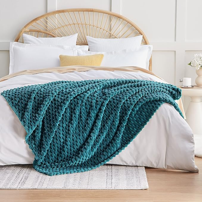 EXQ Home Soft Fleece Full Blanket – Cozy Lightweight 3D Imitation Turtle Shell Jacquard Blanket for Couch Bed – All-Season Warm Fuzzy Flannel Blanket for Women Mom Her Gifts(84"x90",Teal)