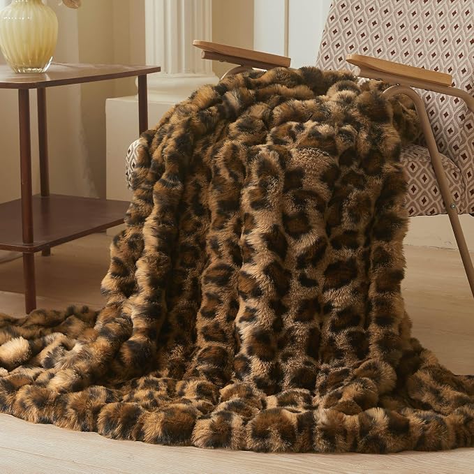 LIFEREVO Cheetah Print Fluffy Faux Rabbit Fur Throw Blanket 60x80, Brown | Leopard Print Soft Plush Bubble Throw for Bed Couch Sofa, Washable Skin-Friendly Cozy Furry Blanket for Home Decor