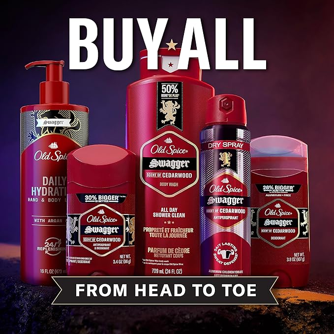 Old Spice Hand & Body Lotion for Men, Daily Hydration, 24/7 Hydration, 24/7 Replenishing Rich Moisture for Dry Skin, Lightweight Formula, Swagger with Argan Oil Scent, 16 fl (Pack of 4)