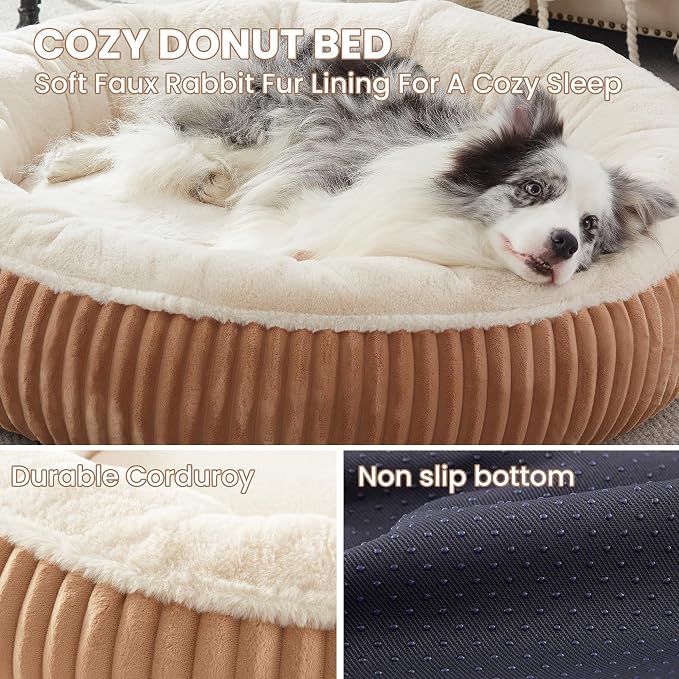 45 inches Calming Donut Dog Bed for Extra Large Dogs,Mocha | Round Jumbo Pet Bed with Removable&Washable Cover,Milk Plush Faux Fur, Fits Pets up to 100 lbs