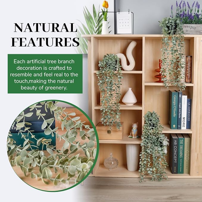 Der Rose 3Pcs Cozy Fake Eucalyptus Hanging Plants for Bathroom Wall Decor | Fresh cascading greenery brightens small spaces, creating an airy look for kitchen, bedroom and walls decor
