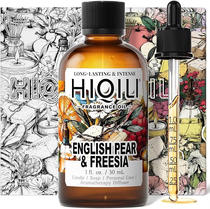 HIQILI English Pear & Freesia Fragrance Oil for Perfume, Inspired by J-Malone, Candle & Soap Making, Sweet Scents for Essential Oil Diffuser, Home Spray - 1 Fl Oz