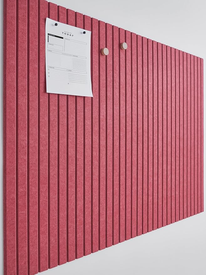 Felt Bulletin Board Tiles 48"x36" - 12-Pack Cork Board Alternative, Oeko-TEX Certified, NRC 0.95 Acoustic Wall Panels, Damage-Free Adhesive, Slatted Design, Home Office & Classroom (Burgundy)