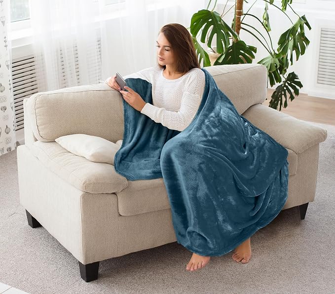Utopia Bedding Soft Fleece Bed Blanket Throw Size Stone Blue (50x60 Inch) | Microfiber Plush Warm Lightweight Breathable Cozy Blanket Anti-Static, All Season Use, Gift for Women and Men