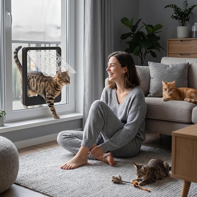 Cat Door for Interior Doors | Built-in Window Pet Door Flap