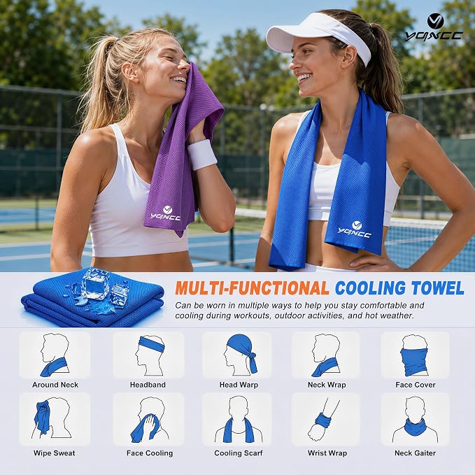 YQXCC 4 Pack Cooling Towels (40"x12"), Ice Cool Neck Towel, Soft Breathable Microfiber for Gym, Yoga, Golf, Running, Camping & All Hot Weather Activities