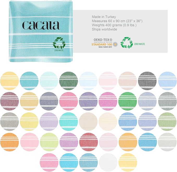 Cacala 100% Turkish Cotton Kitchen Tea Towels, Highly Absorbent Luxury Soft Quick Drying Dish Towel with Hanging Loop for Gym, Yoga, Bath, Sports, Cleaning and Kitchen (23 x 36), Aqua