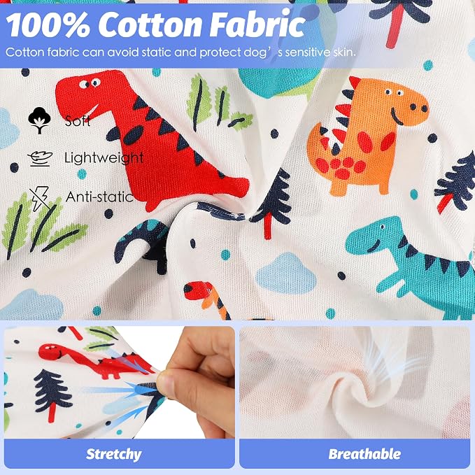 Dog Pajamas Comfy Dog Clothes for Small Dogs, 100% Cotton Dog Pjs Stretchy Breathable, Comfy Soft Pet Onesie Designed for Extra Small Sized Dogs Boy Girl Pet Jammies Outfits (Dinosaurs, XX-Small)