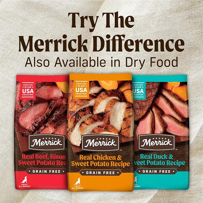 Merrick Grain Free Premium and Natural Canned Dog Food,Soft and Healthy Wet Recipe,Real Chicken Dinner - 12.7 oz. Cans,(Pack of 24)
