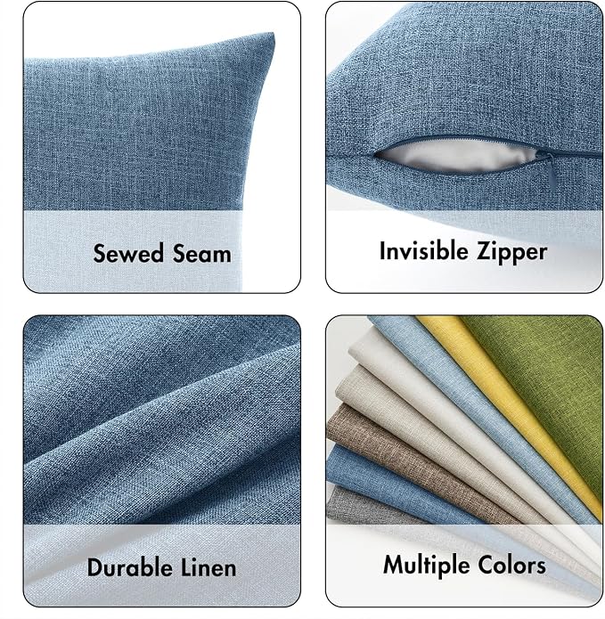 MIULEE Pack of 2 Decorative Linen Burlap Pillow Covers Farmhouse Boho Accent Euro Pillowcases Modern Home Decor for Couch Sofa Bedroom Living Room 24x24 Inch Steel Blue