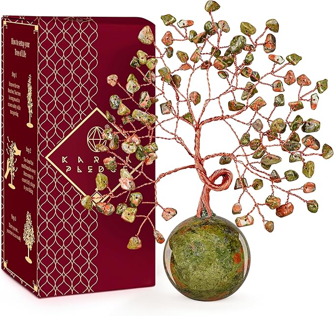 Crystal Tree of Life Birthday Gifts for Women, Handmade Home Decor, Office, Room Decoration, Unakite Healing Crystal Chakra Tree for Money, Positivity, Reiki, Good Luck Gifts for Her, Mom & Dad