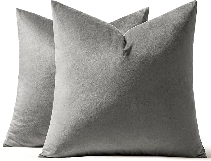 MIULEE 26x26 Inch Pack of 2 Euro Velvet Throw Pillow Covers Grey | Soft Solid Decorative Euro Sham, Modern Luxury Home Decor, for King Bed Sofa Couch Bedroom Livingroom