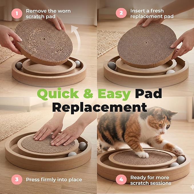 Catify Spin n' Scratch Cat Scratch Pad Refill - Round, 5-Pack | Corrugated Cardboard, Double Sided Cat Scratching Pad, Indoor Furniture Protector, Durable, For Kittens and Cats,