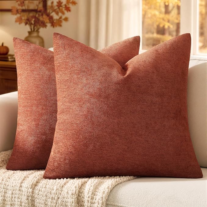 MIULEE Pack of 2 Rust Decorative Fall Pillow Covers 20x20 Inch | Soft Chenille Couch Autumn Throw Pillows Farmhouse Cushion Covers for Home Decor Sofa Bedroom Living Room