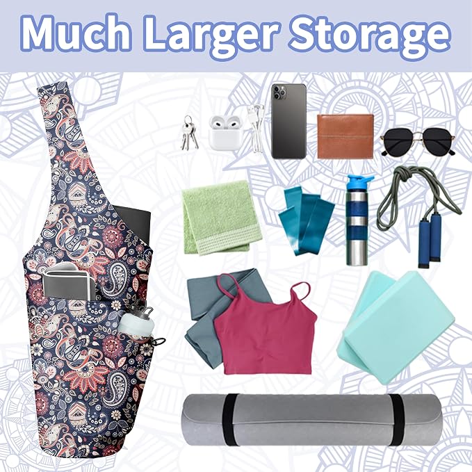 Yoga Bag for Women, Large Yoga Mat Bag Tote Carrier with Wet Dry Pocket, Water Bottle Holder & Adjustable Strap, Fits 1/2" Thick Yoga Mat for Gym, Pilates, Travel, Work