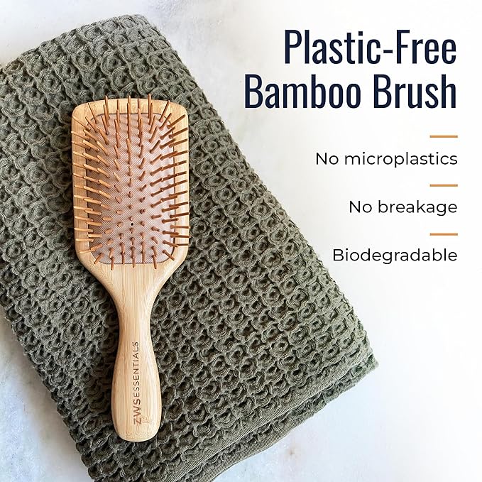 ZWS Essentials Bamboo Hair Brush | Sustainable Detangling Hairbrush for All Hair Types | Natural Scalp Massage Brush with Eco-Friendly Bristles for Smooth, Frizz-Free Styling by Zero Waste Store
