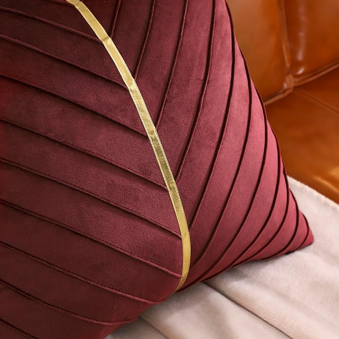 Velvet Throw Pillow Covers 24x24 inch Pack of 2 Gold Decor Burgundy | Soft Solid Pillow Covers,Modern Luxury Home Decor,for Couch Chair Sofa Bedroom Livingroom,Hidden Zipper,Ideal Gift,Easy Care