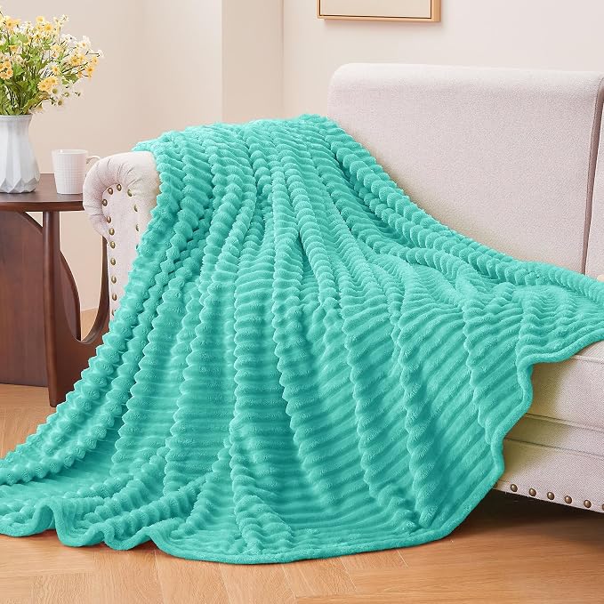 BEDELITE 3D Ribbed Jacquard Aqua Fleece Throw Blanket for Couch, 50x60 Inch | Soft Warm Decorative Fluffy Blanket, Cozy Plush Lightweight Fuzzy Throw Blanket for Bed Sofa Home Room Decor, Gift for Women