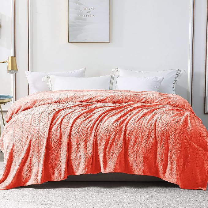 Whale Flotilla Soft Flannel Fleece Twin Size Blanket for Bed, Coral | Cozy Lightweight Breathable Coverlet, Plush Fluffy Bedspread, Vintage Pattern Decorative Blanket for Dorm, All Season 60"x80"