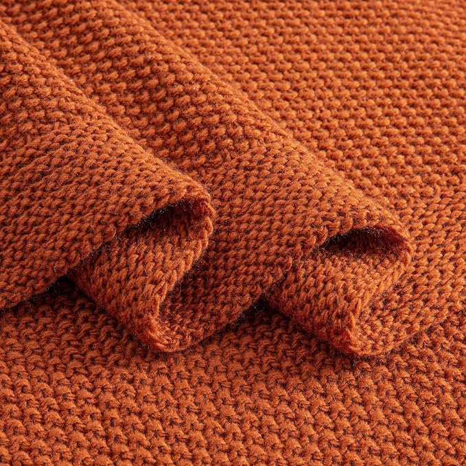 CozeCube Burnt Orange Seed Stitch Throw Blanket 60"x80", Farmhouse Decor | Blanket for Couch, Soft Cozy Cable Knit Throw for Bed Sofa Living Room, Lightweight Warm Decorative Christmas Blanket