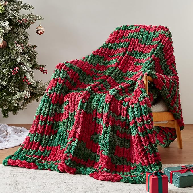Negwoo Chunky Knit Throw Blanket, Knitted Throw Chenille Yarn, 60"*80" | Soft Thick Cable Knitted Blankets, Handmade Big Thick Blanket, Machine Washable Cute Comfy Blanket for Home Decor, X stripe