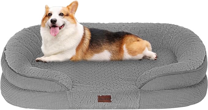 Dwanton Orthopedic Waterproof Medium Dog Bed Sofa, Gel Memory Foam, 36" | Egg-Crate Foam Dog Sofa, Washable Pet Bed with Four Sided Bolster Cushion, Removable Cover & Non-Slip Bottom, Medium Grey-1