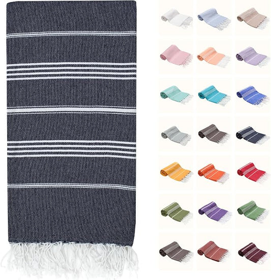 Park&Oz Turkish Beach Towel – Oversized 100% Cotton Quick-Dry & Sand-Free Blanket 72x40 – Ultra-Absorbent, Lightweight & Compact Pool Towel for Beach, Travel, Spa, Gym, Camping & Home (Charcoal)