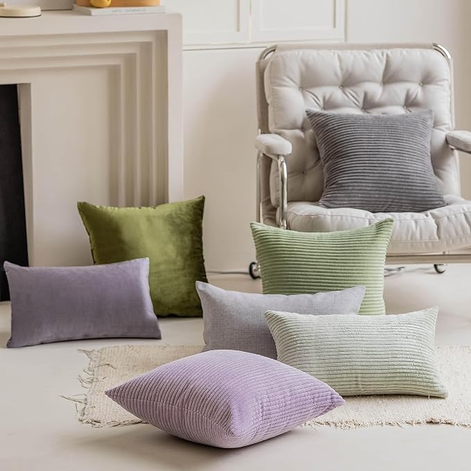 Home Brilliant Decorative Pillow Cover Rectangle Lumbar Striped Corduroy Solid Oblong Pillowcase for Sofa Kids Toddler Summer Decor Sage Green, 12 x 20, Mint